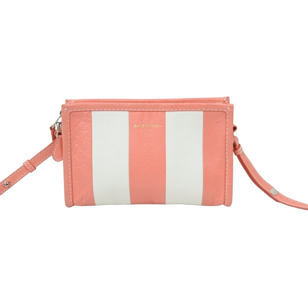 Balenciaga Pouch Wallet Shoulder Bag Leather Bazaar White Pink - Picture 3 of 10